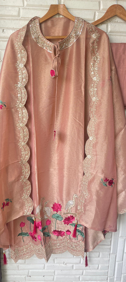 Shimmer Silk Unstitched 3 Piece Designer Suit Set