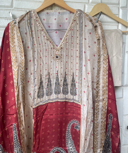 Premium Embroidered Unstitched Glass Organza Designer Suit Set
