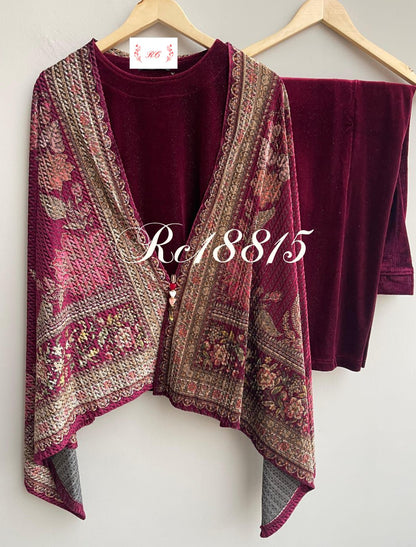 Imported velvet readymade ladies winter coord set Rc18815