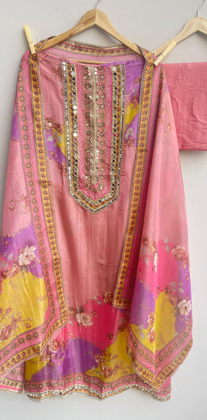 Shimmer silk unstitched ladies suit Rc17899