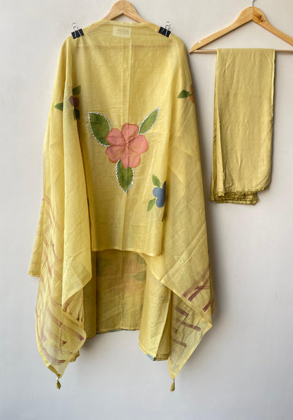 Mul chanderi brush painted unstitched ladies suit