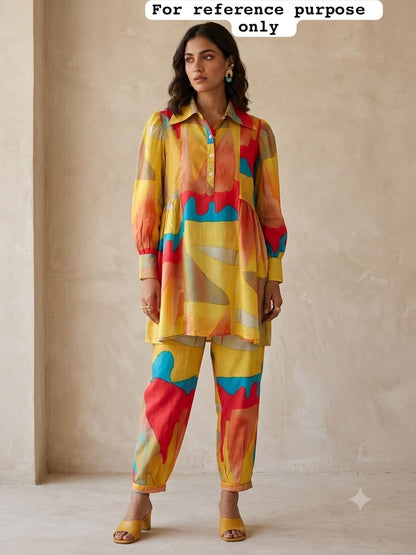 Muslin printed fabric stitched coord set shirt Rc19183