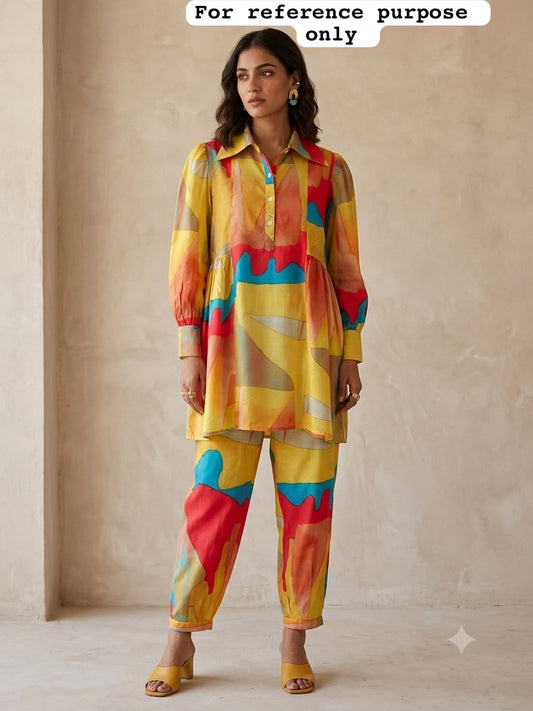Muslin printed fabric stitched coord set shirt Rc19183
