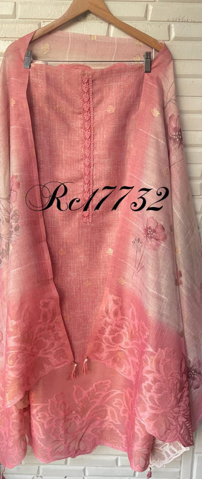 Banarasi shimmer linen unstitched ladies suit Rc17732