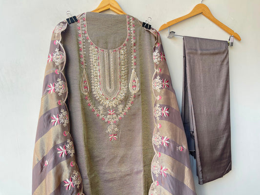 Crushed Shimmer Tissue Ladies Unstitched Suit with Zari Embroidery RC-19252(C) - Royal Chic by Priti (photo 2)