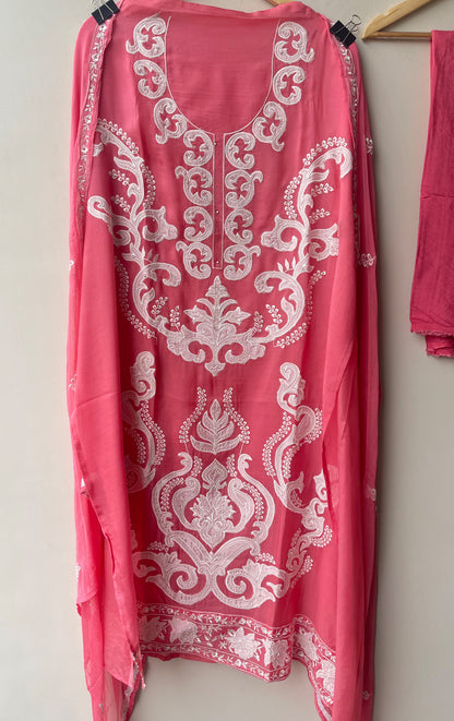Exquisite Organza Tuile Embroidered Unstitched 3 Pcs Designer Suit Set