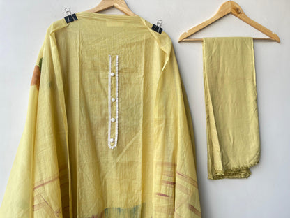 Mul chanderi brush painted unstitched ladies suit