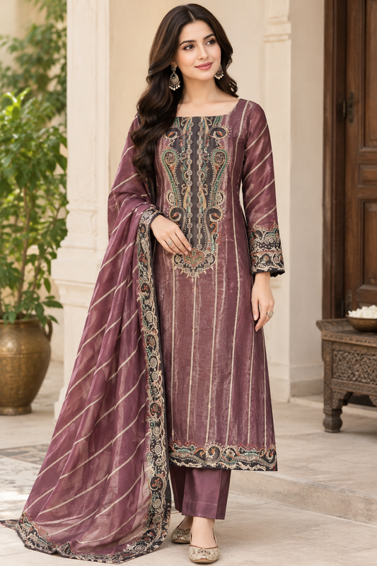Super Elegant Classy Organza Tuile Designer Unstitched Suit Set