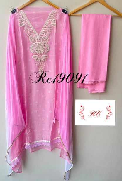 Organza printed unstitched ladies suit Rc19092