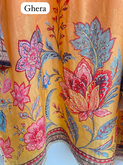 Crape satin unstitched ladies suit Rc17898