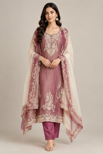Exquisite Shimmer Tissue Embroidered Unstitched 3 pcs Designer Suit