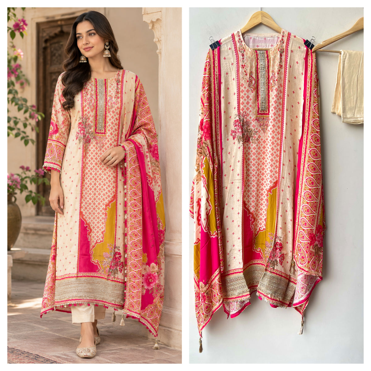 Crepe Satin Printed Unstitched Designer Suit Set