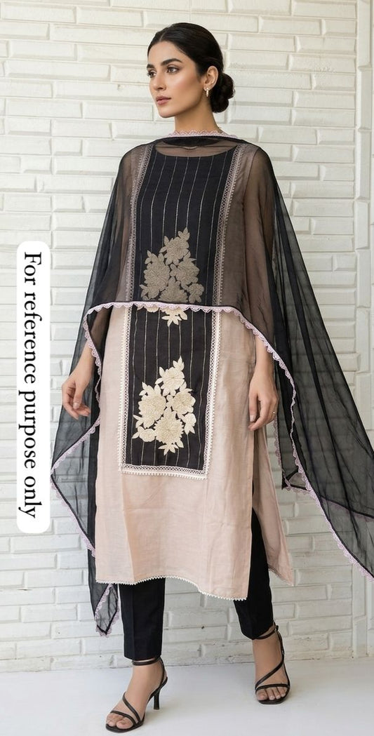 Mul chanderi printed unstitched salwar suit with resham and crochet work – RoyalChicByPriti