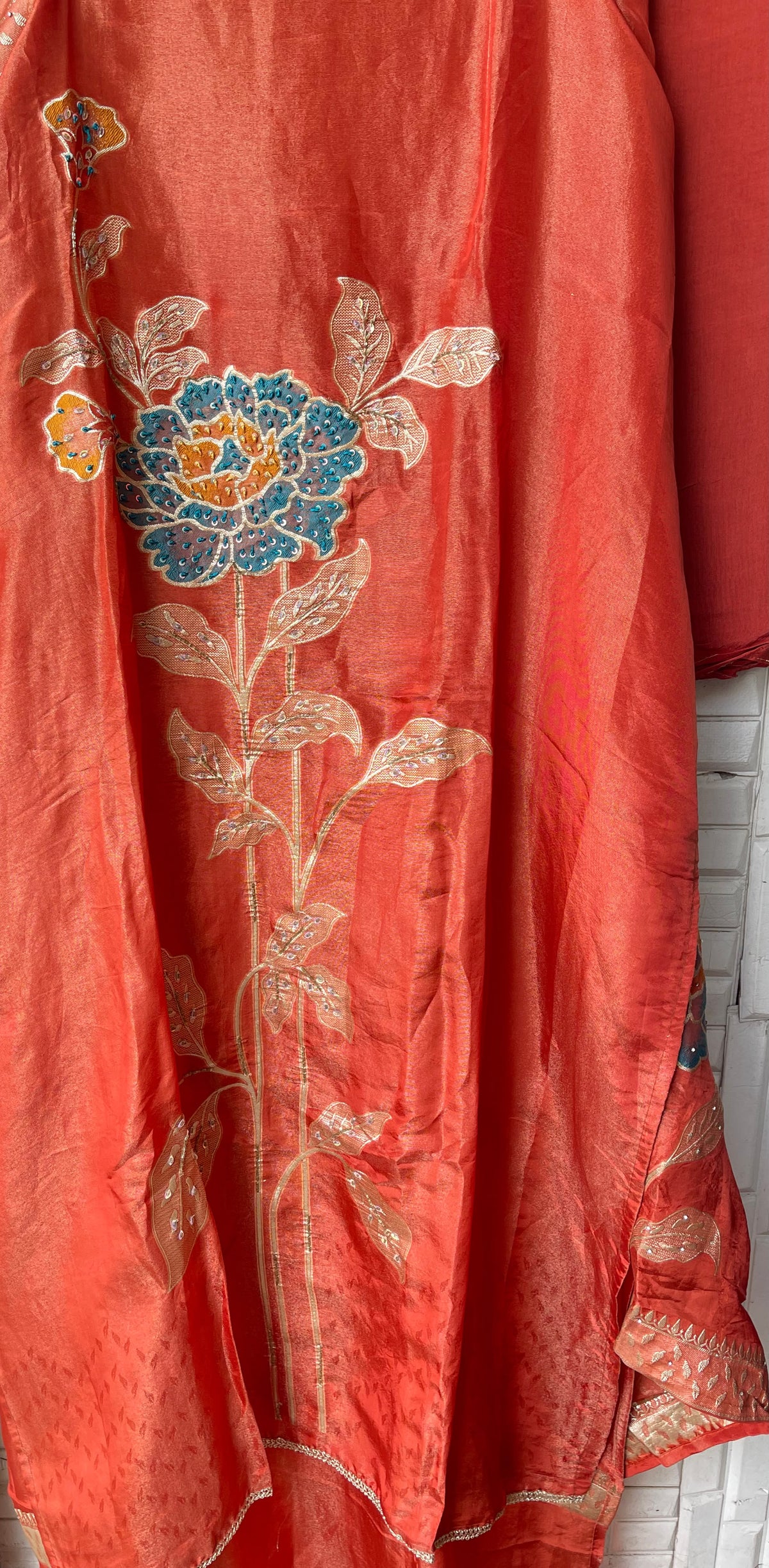 Elegant Shimmer Silk Embroidered Unstitched Designer Suit Set