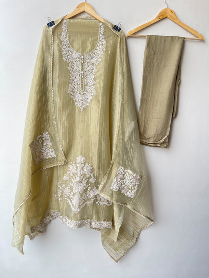 Crushed shimmer tissue 3 stunning color options premium unstitched ladies suit set