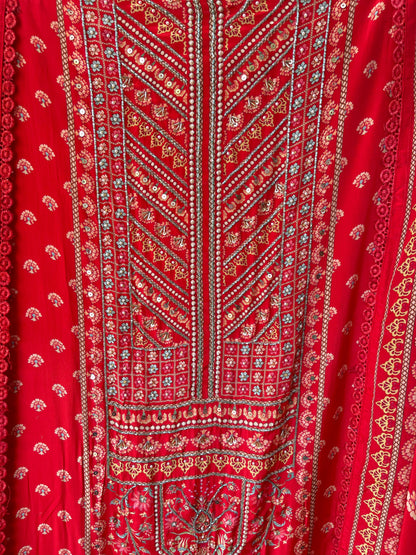 Crape satin unstitched ladies suit Rc17810