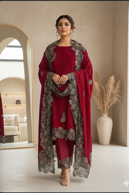 Micra crushed velvet unstitched ladies suit Rc18269 (b)