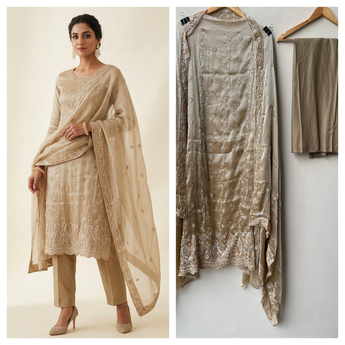 Shimmer glass silk fabric unstitched ladies suit
