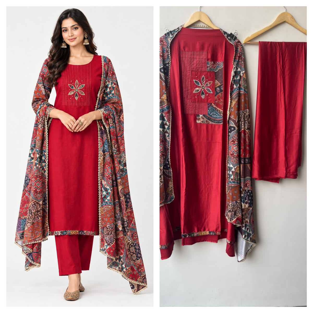 Exquisite Glaze Cotton Printed Fabric Unstitched Suit Set