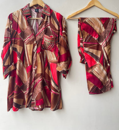 Muslin cotton printed stitched ladies coord set Rc19175