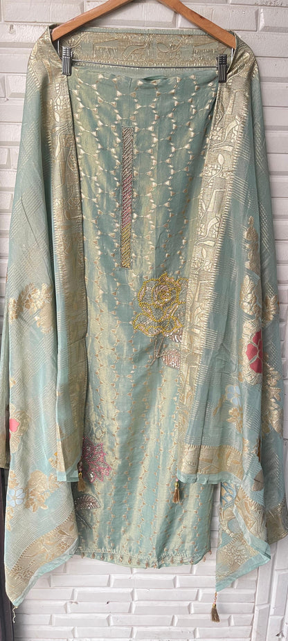 Banarasi shimmer silk unstitched ladies suit Rc17761 (c)