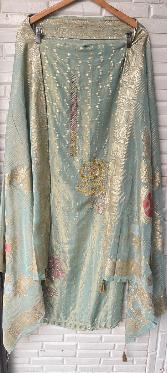 Banarasi shimmer silk unstitched ladies suit Rc17761 (c)