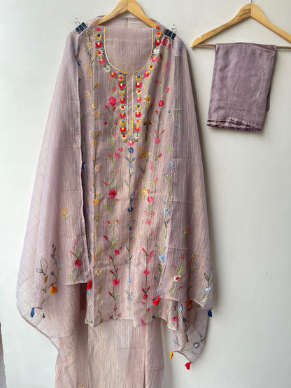 Pure Premium Shimmer Crushed Tissue Designer 3 Pcs Suit Set
