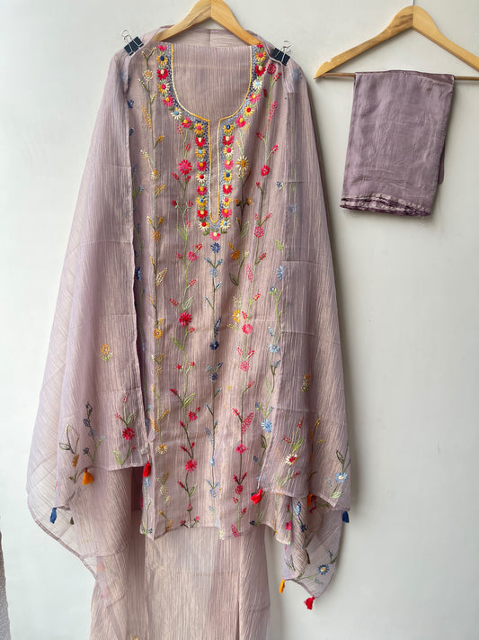 Pure Premium Shimmer Crushed Tissue Designer 3 Pcs Suit Set