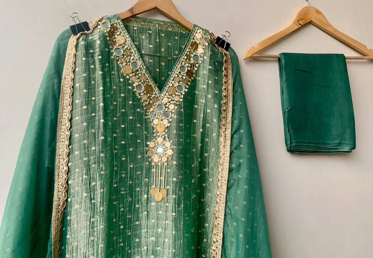 Banarasi Shimmer Silk Elegant Unstitched Suit Set