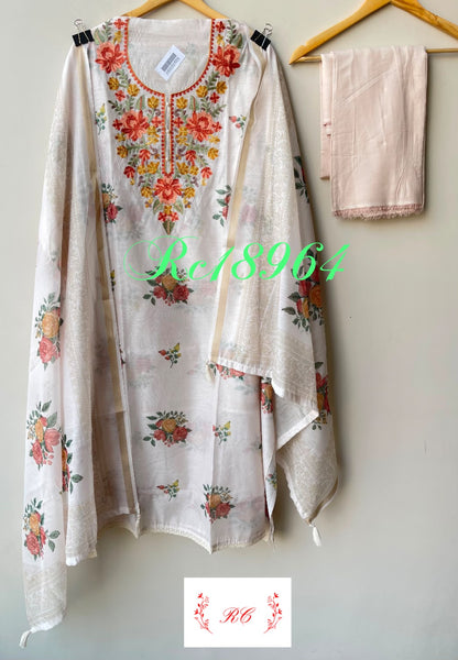 Mul chanderi printed ladies unstitched suit Rc18964
