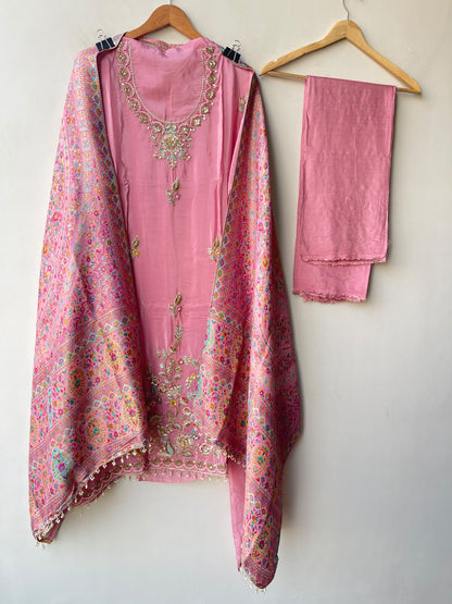 Premium Embroidered Crepe Satin Unstitched 3 Pcs Designer Suit Set