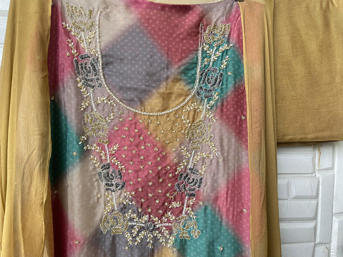 Organza silk unstitched ladies suit Rc17366