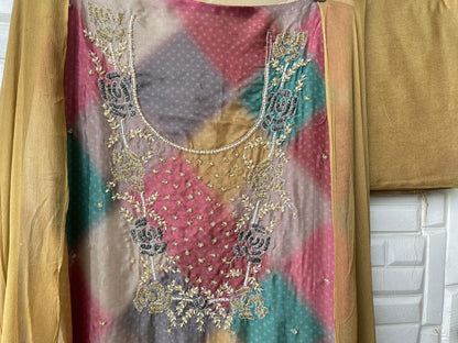 Organza silk unstitched ladies suit Rc17366