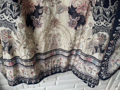 Crape satin unstitched ladies suit Rc17705