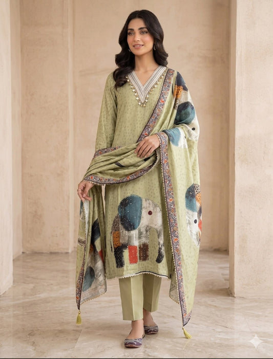 Muslin printed unstitched ladies suit Rc18984