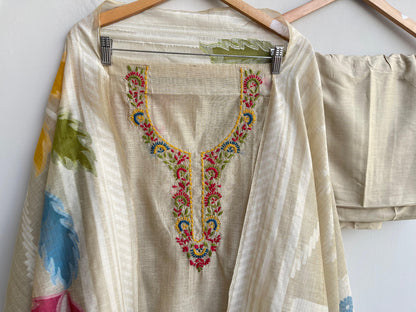 Mul Chanderi Unstitched Ladies Suit RC18566