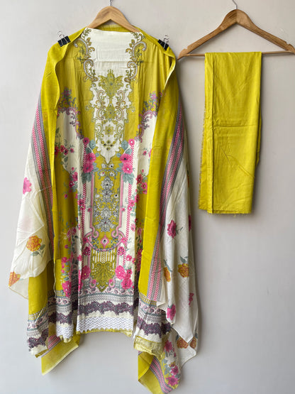 Cotton Unstitched Printed 3 pcs Designer Suit Set