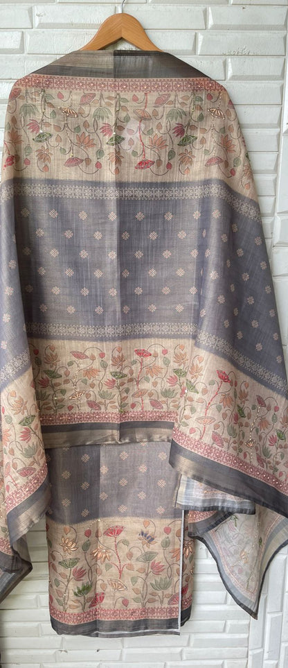 Banarasi shimmer kora linen unstitched ladies suit Rc17505