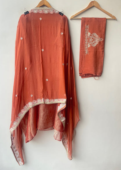 Premium Shimmer Tissue Embroidered Designer Unstitched Suit Set