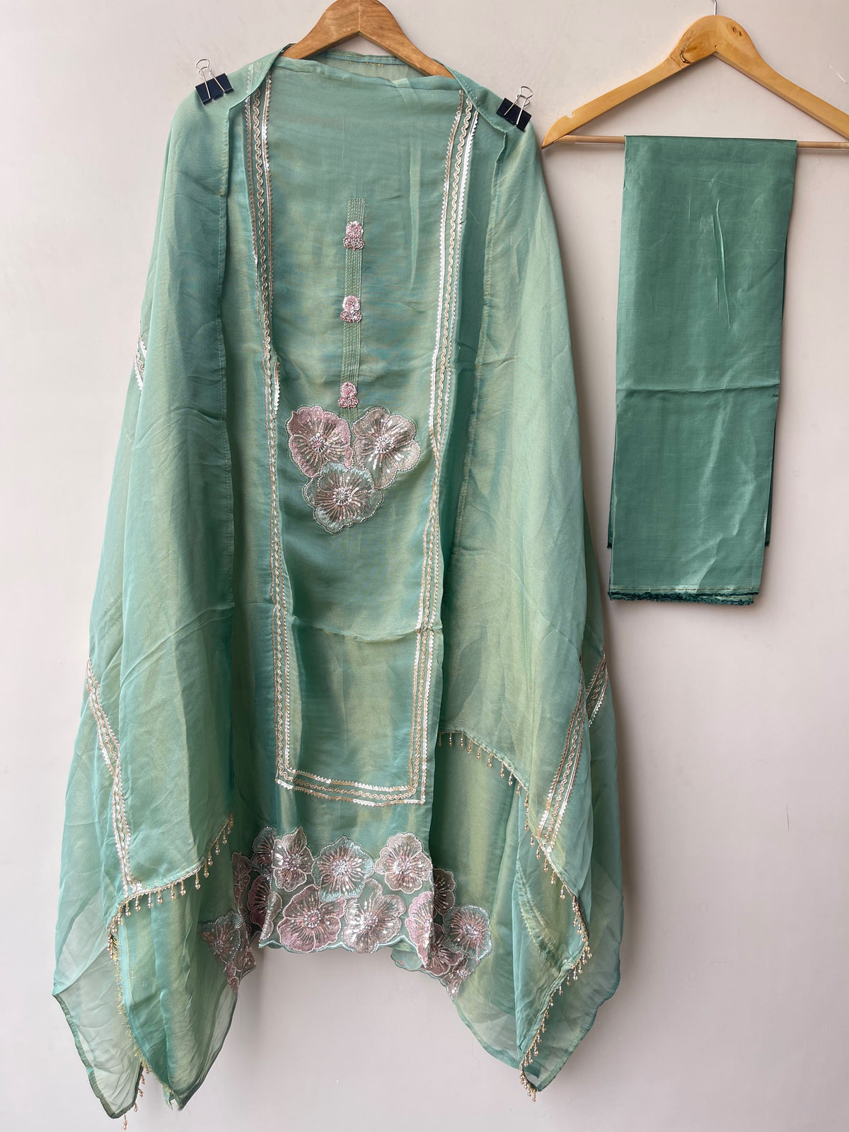 Two Stunning options ladies shimmer Organza Silk Unstitched Suit Sets