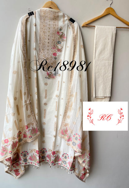 Cotton weaving unstitched ladies suit Rc18981