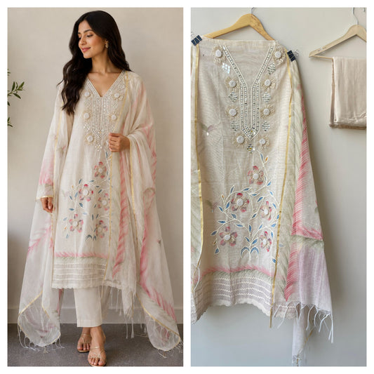 Jute fabric unstitched ladies suit Rc18832