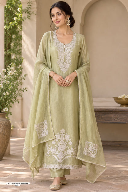 Crushed shimmer tissue 3 stunning color options premium unstitched ladies suit set