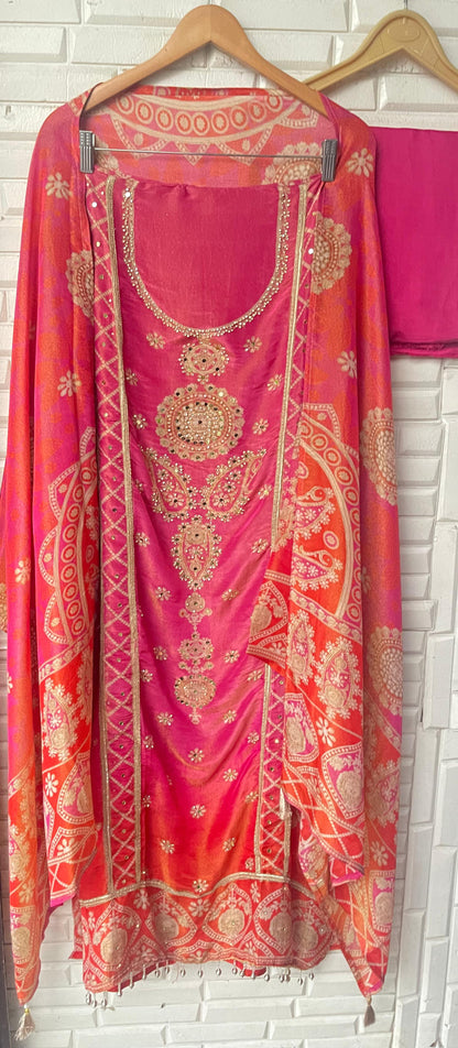 Shimmer silk unstitched ladies suit Rc17776