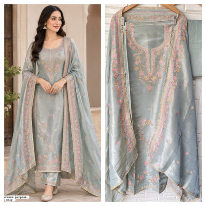 Premium Shimmer Silk Designer 3 pcs Suit Set
