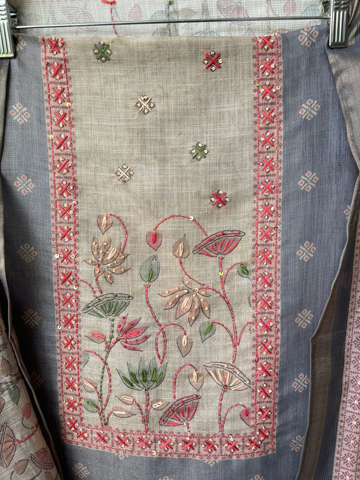 Banarasi shimmer kora linen unstitched ladies suit Rc17505