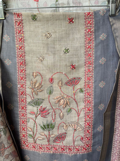 Banarasi shimmer kora linen unstitched ladies suit Rc17505