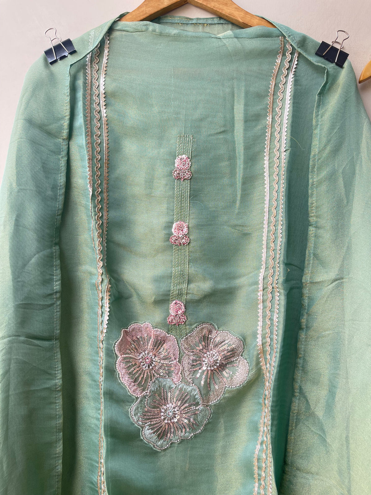 Two Stunning options ladies shimmer Organza Silk Unstitched Suit Sets