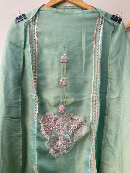 Two Stunning options ladies shimmer Organza Silk Unstitched Suit Sets