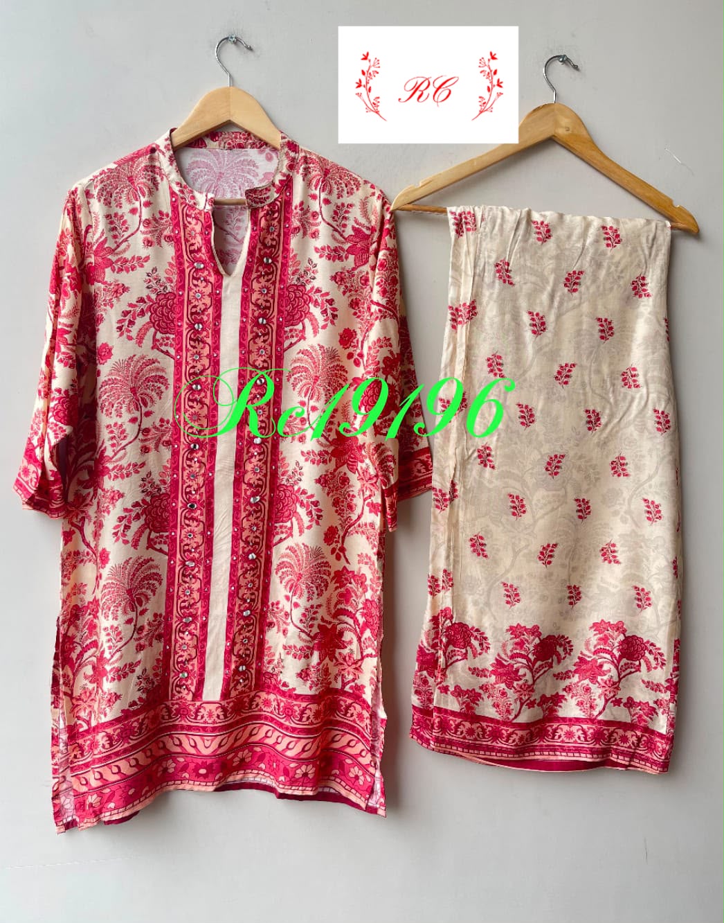 Muslin printed ladies stitched coord set Rc19196